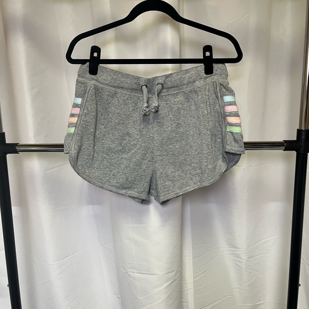 Vintage Havana women’s Heather Gray sweat Shorts with Rainbow Stripes large